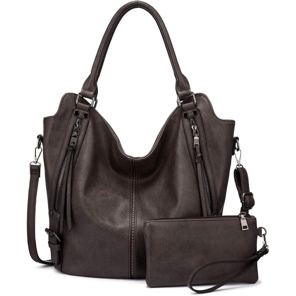 Women's Coffee Large PU Leather Tote Bag - Fashion Hobo Purse w/Strap